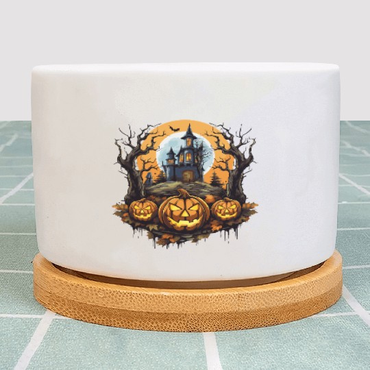 Spooky Haunted House Halloween Witches Pumpkin Plant Pots