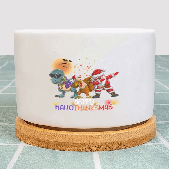 Dabbing Dinosaur Turkey Santa Claus Hallothanksmas Plant Pots