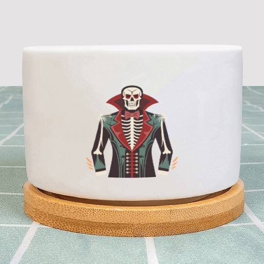 A skeleton ribcage, a vampire tuxedo print Costume Plant Pots