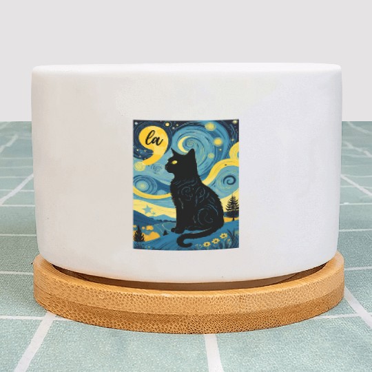Halloween Starry Night Black Cat Comma La Harris Plant Pots