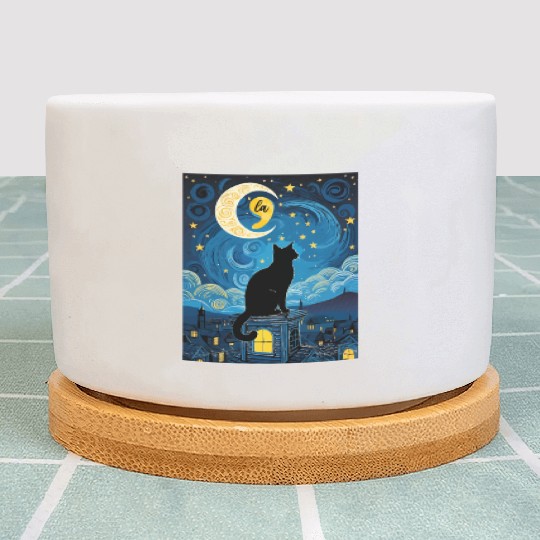 Halloween Starry Night Black Cat Comma La Harris Plant Pots