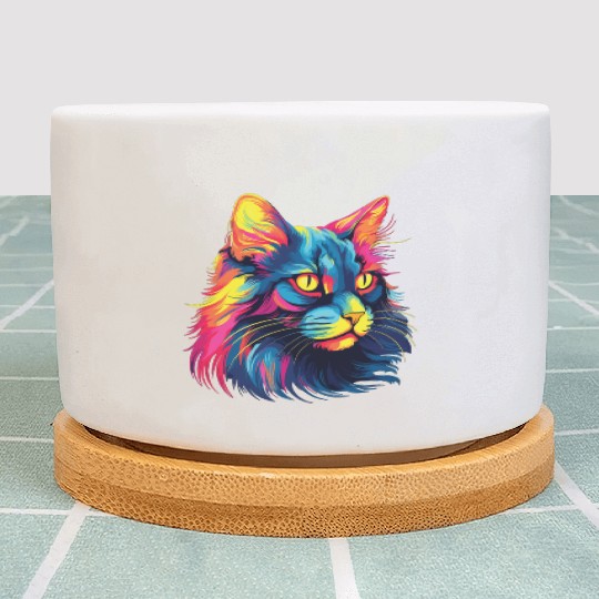 Cat Watercolor Colorful Maine Cat Plant Pots