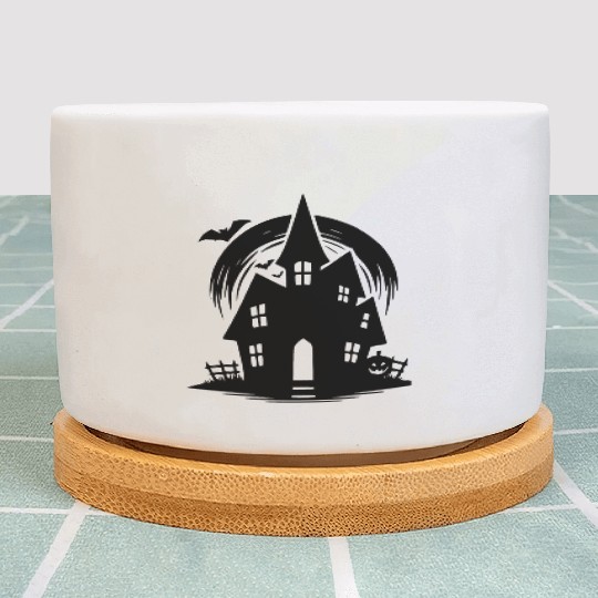 Bat Full Moon Haunted House Halloween Tattoo Plant Pots