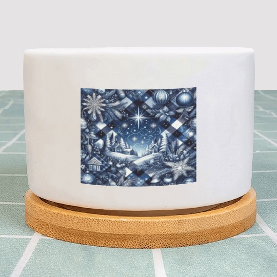 flannel blue and white christmas Plant Pots