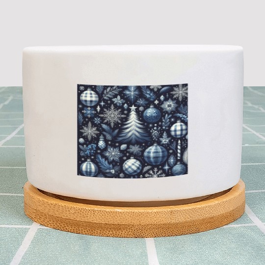 flannel blue and white christmas Plant Pots