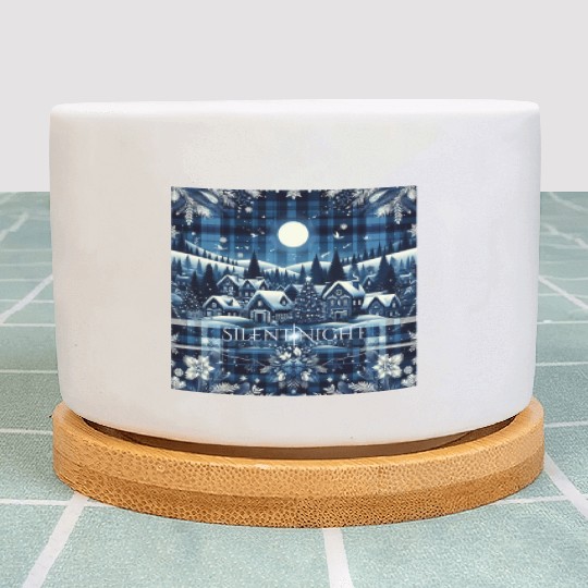 flannel silent night blue and white christmas Plant Pots
