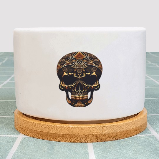 skull with floral pattern it Plant Pots