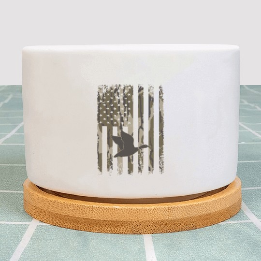 Bottomland Camo Duck Hunting American Flag USA Plant Pots