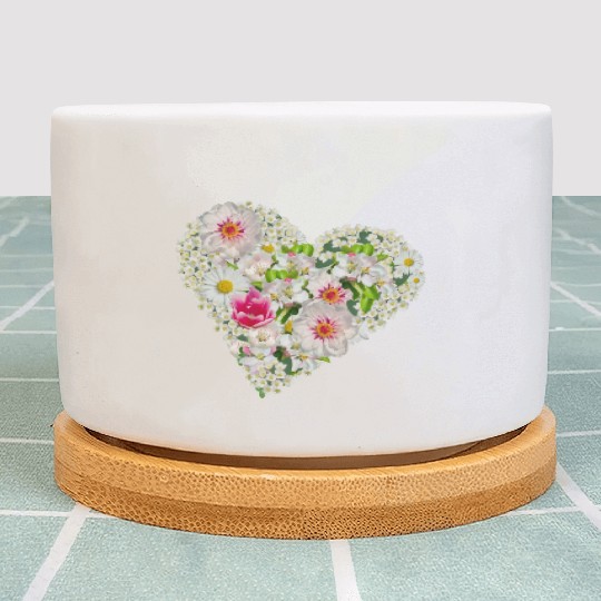 heart of flowers blossoms daisy tulip pink peony Plant Pots