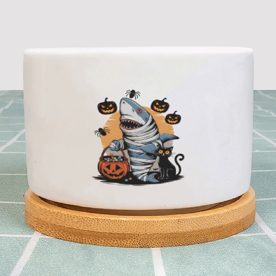 Spooky Shark Mummy and Black Cat Trick-or-Treat Plant Pots