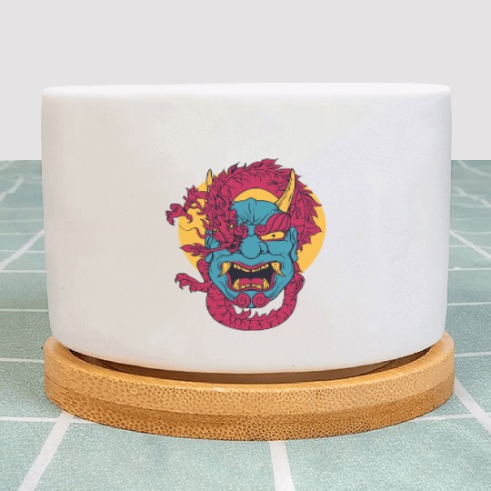 Demon Oni and Dragon hanya mask japanese lofi Plant Pots