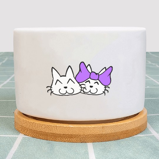2 cat couple woman man two Valentine's Day cats Plant Pots
