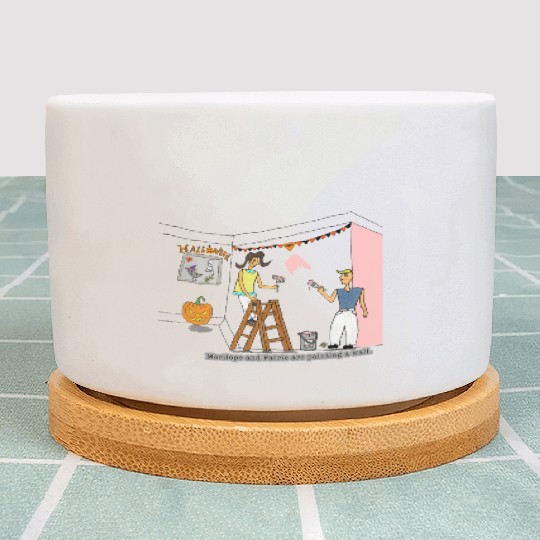 Marilope and Patric are painting a wall. Plant Pots