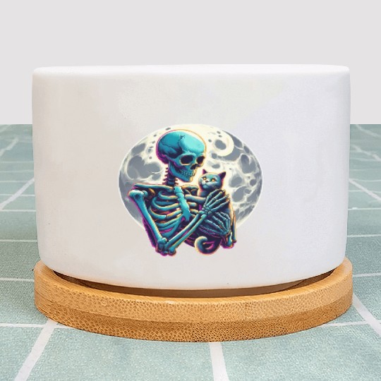 Skeleton Cute Cat Skull Kitty Halloween Plant Pots