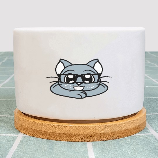Nerd Cat Horn-rimmed Glasses Geek Smart Kitten Fun Plant Pots