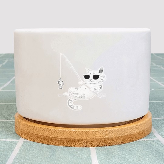 Cat Wearing Sunglasses Fishing with a Fish Plant Pots
