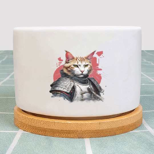 Samurai Cat in Armor Plant Pots