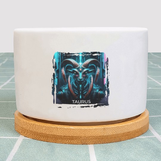 Zodiac sign Taurus in cyberpunk era Future Plant Pots
