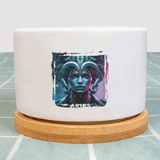 Zodiac sign Aries in cyberpunk era Future Plant Pots