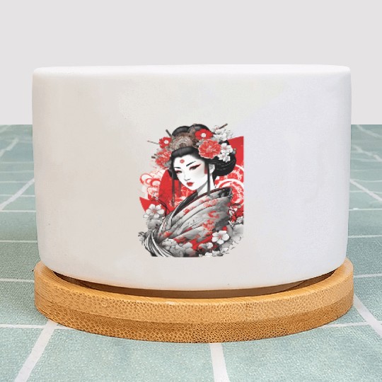 Elegant Geisha with Floral Kimono Plant Pots
