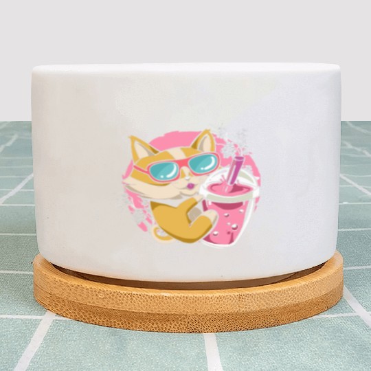 Kitten Kawaii Boba Milk Tea Drinking Cat Plant Pots