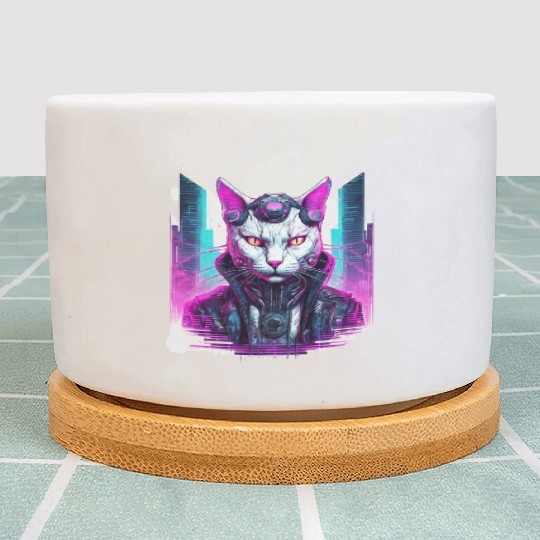 Cyberpunk Feline Warrior Plant Pots