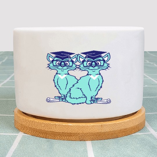 2 Cats College Degree School-Leaving Certificate Plant Pots