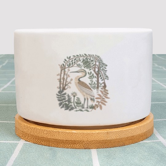 Heron in Forest Foliage Nature Scene Plant Pots