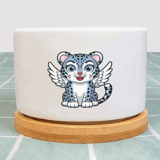 Blue tiger cat with angel wings dreamlike Plant Pots