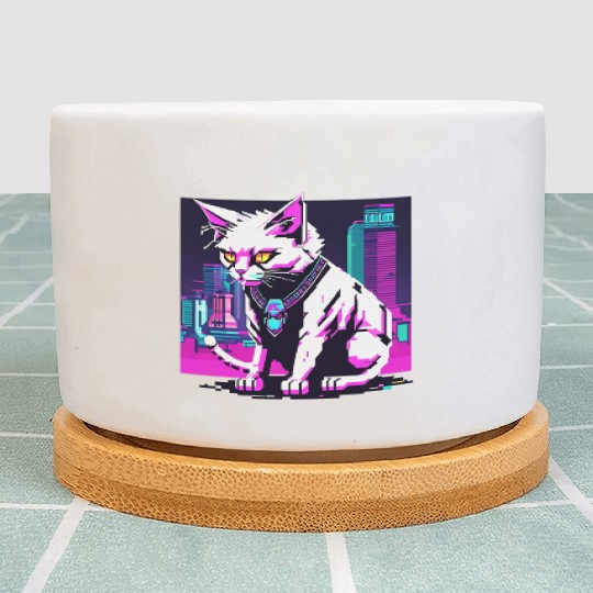 Neon Cyberpunk Cat Plant Pots