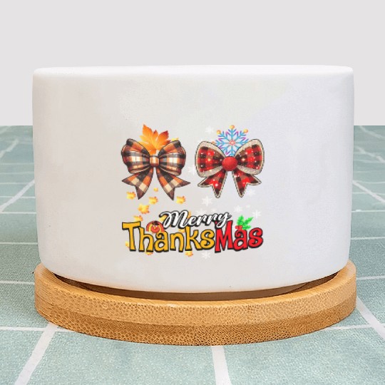 Merry Thanksmas plaid Coquette Bow Christmas Plaid Plant Pots