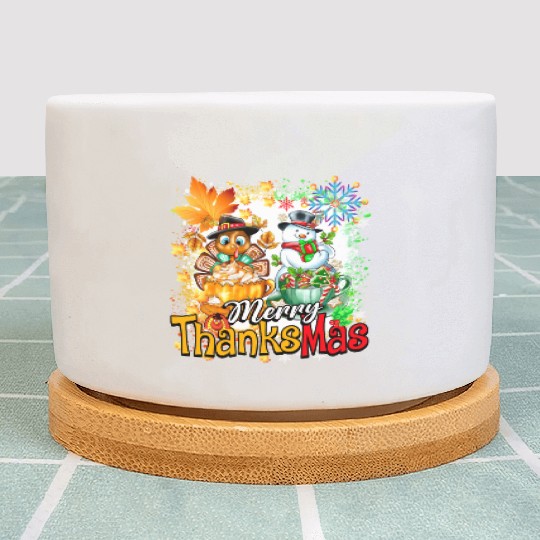 Merry Thanksmas Turkey Snowman Coffee latte cup Plant Pots