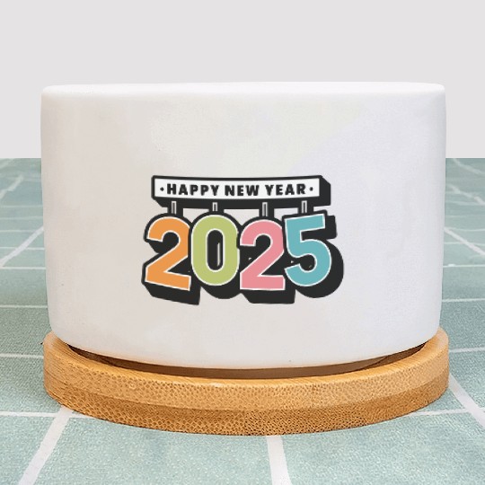 Colorful Happy New Year 2025 Plant Pots