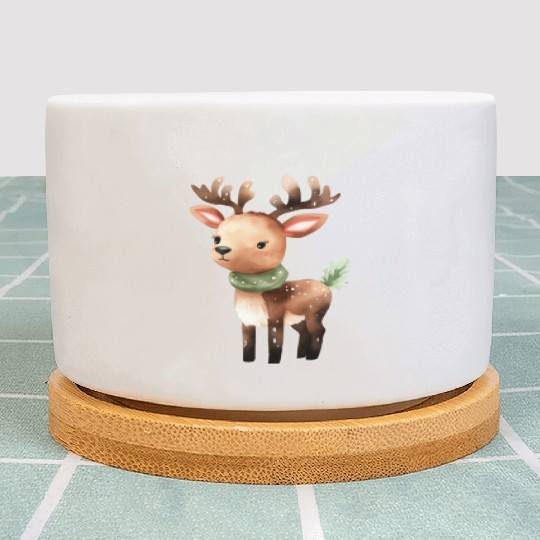 Cute Vintage Reindeer with Green Scarf Plant Pots