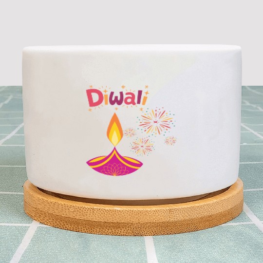 Diwali Design with Lamp & Festive Fireworks Plant Pots