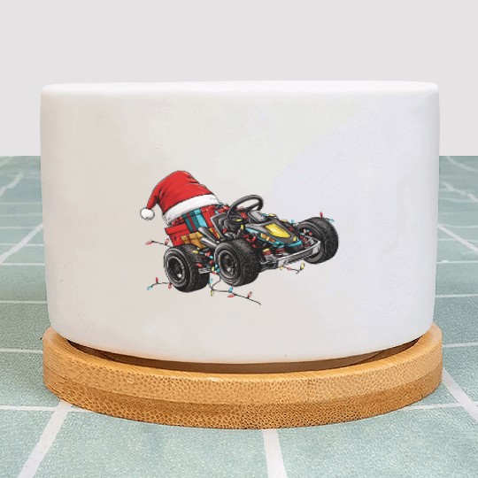 Go Kart Racing Karting Go Kart Racer Christmas Hat Plant Pots