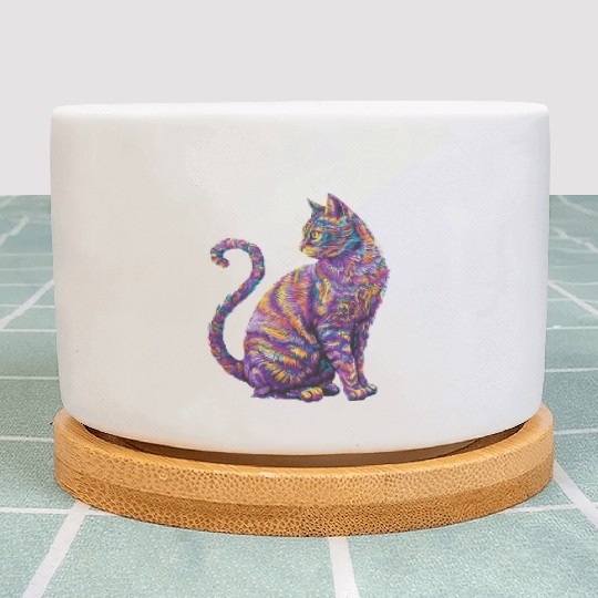 Vibrant Psychedelic Cat - Colorful Feline Art Plant Pots