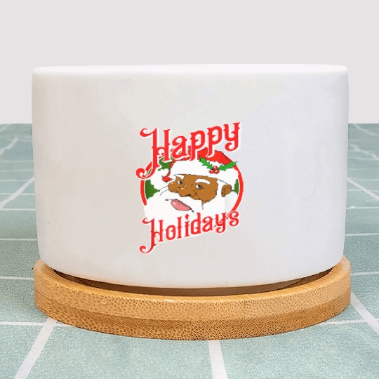 Happy Holidays African American Black Santa Claus Plant Pots