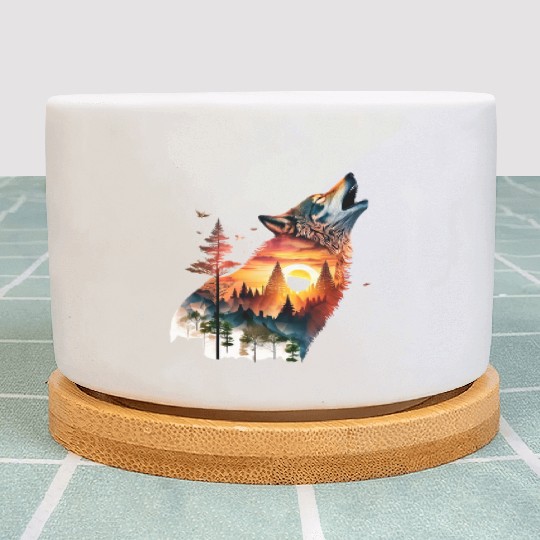 Vintage Wolf Moon Graphic Plant Pots – Retro 90s