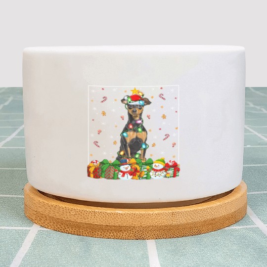 Miniature Pinscher Dog Christmas Lights Plant Pots