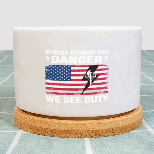 American Flag Lineman Duty Danger Plant Pots