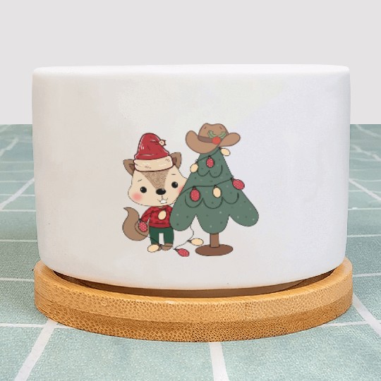 Cute little squirrel celebrating Christmas with Ch Plant Pots