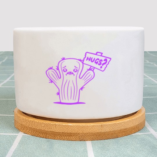 Funny Cactus Sad Face Hugs Sign Lonely Cry Comic Plant Pots