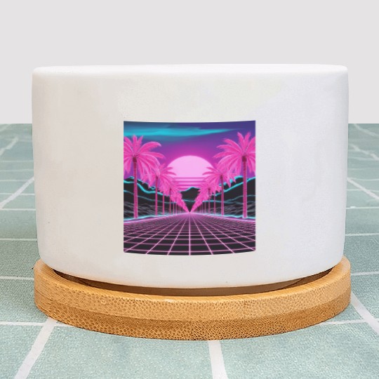 Neon Dreamscape: Retro-Futuristic Synthwave Sunset Plant Pots