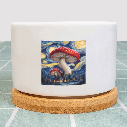 Starry Night Mushroom Surreal Dreamscape nature Plant Pots