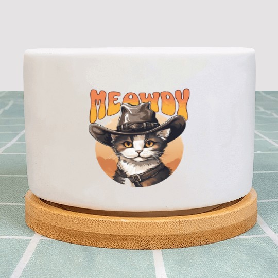 Meowdy Cowboy Cat Funny Howdy Meowdy Cowboy Cat Plant Pots