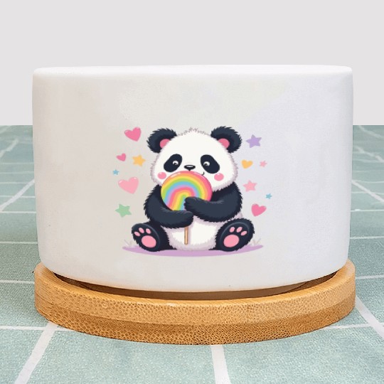 Chubby Panda with Rainbow Lollipop Plant Pots
