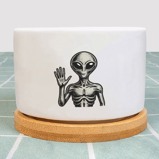 Grey Alien hello Plant Pots