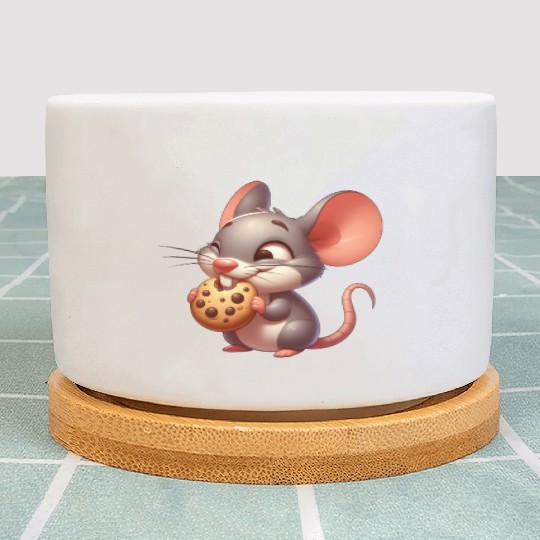 Cute cartoon mouse with crispy cookie Plant Pots