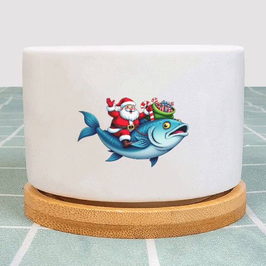 Santa on Bass Merry Fishmas Fishing Christmas Plant Pots